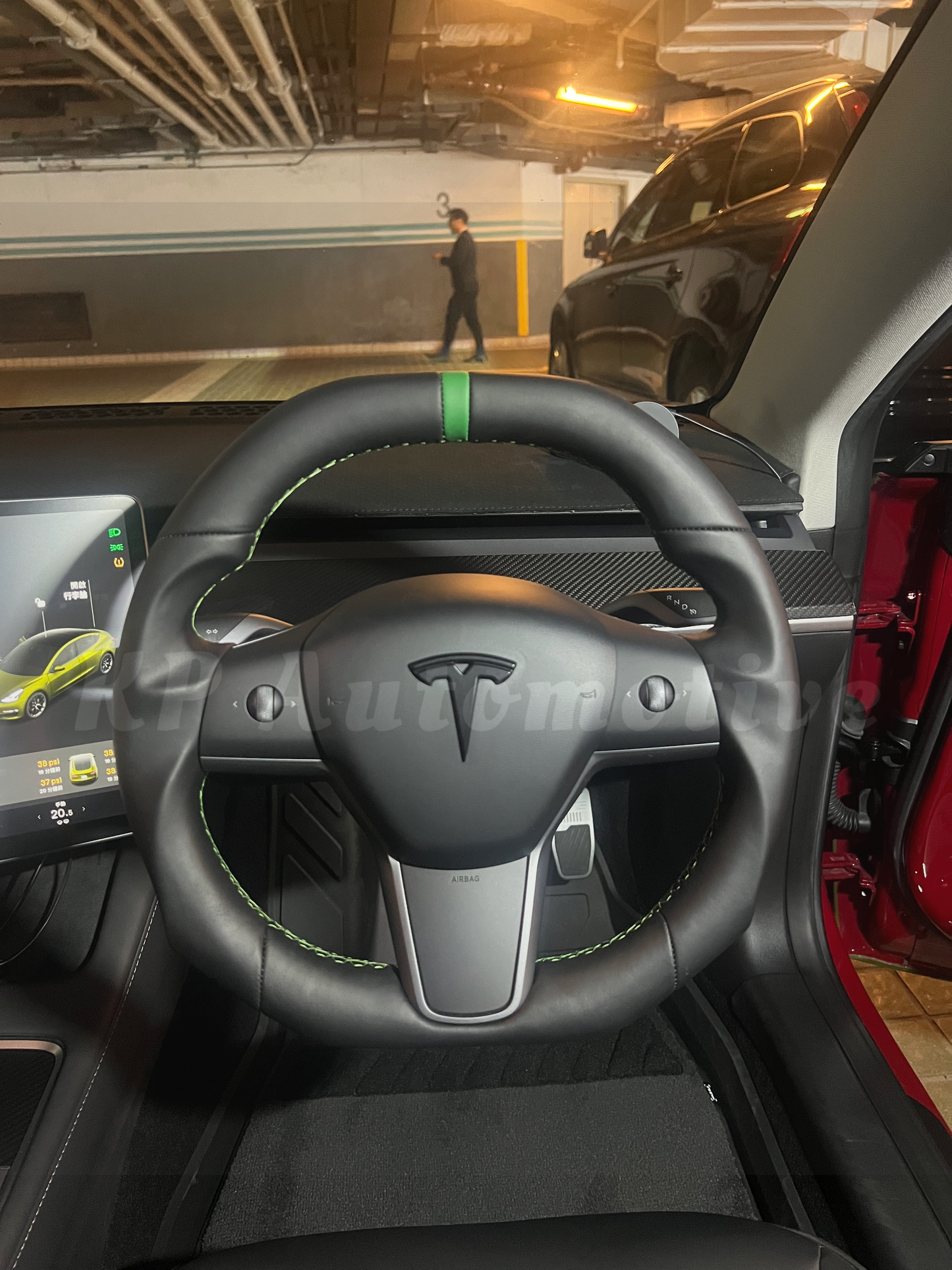 Model Y Flat Top and Bottom Nappa Leather Steering Wheel - Steering Wheel Only