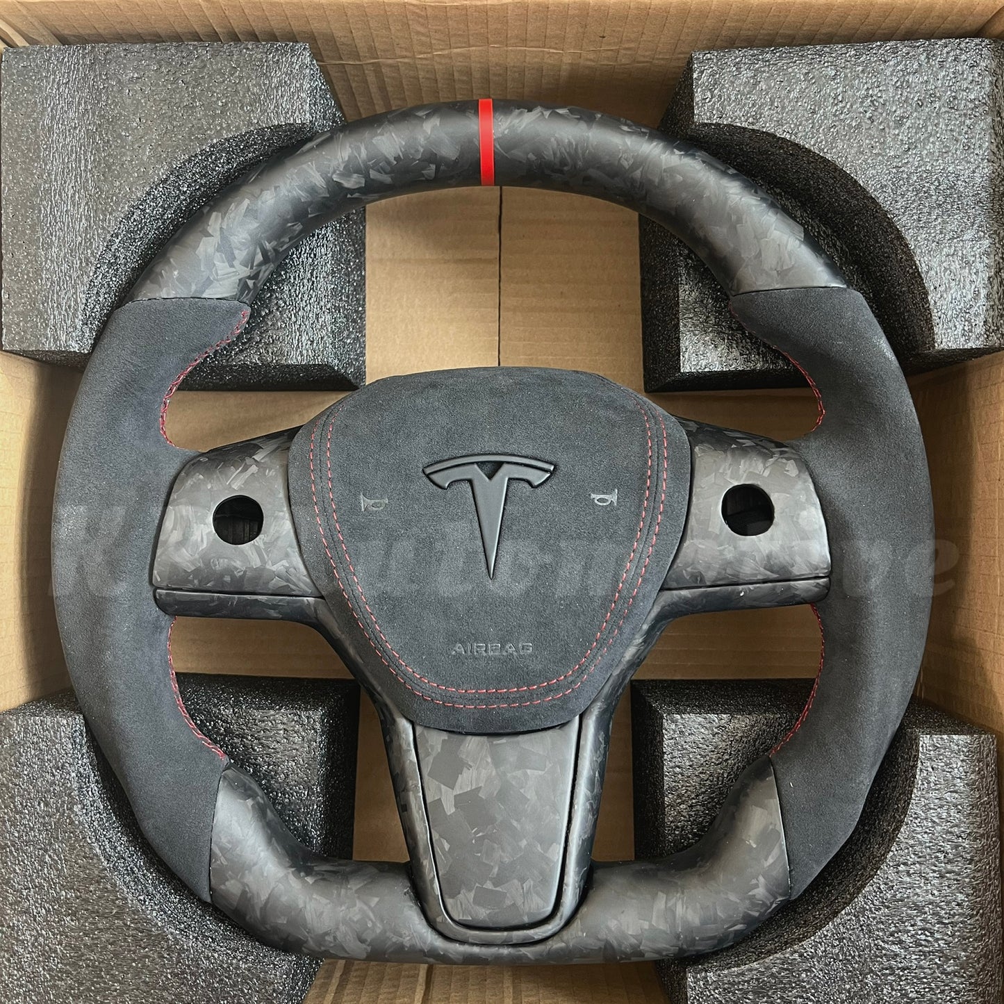 Model 3 Matte Forged Carbon Steering Wheel (Alcantara) - Full Set