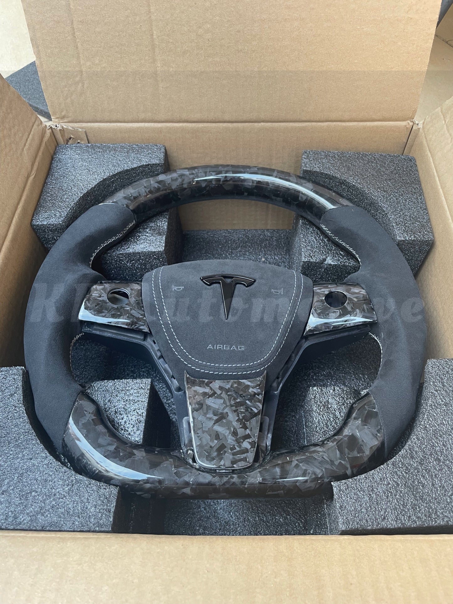 Model 3 Gloss Forged Carbon Steering Wheel (Alcantara) - Full Set