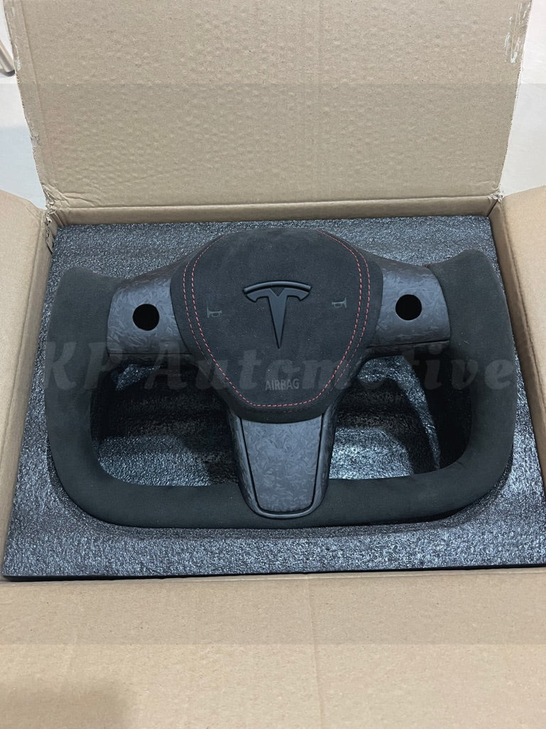 Model 3/Y Forged Carbon Fiber Yoke Steering Wheel (Alcantara) - Full Set