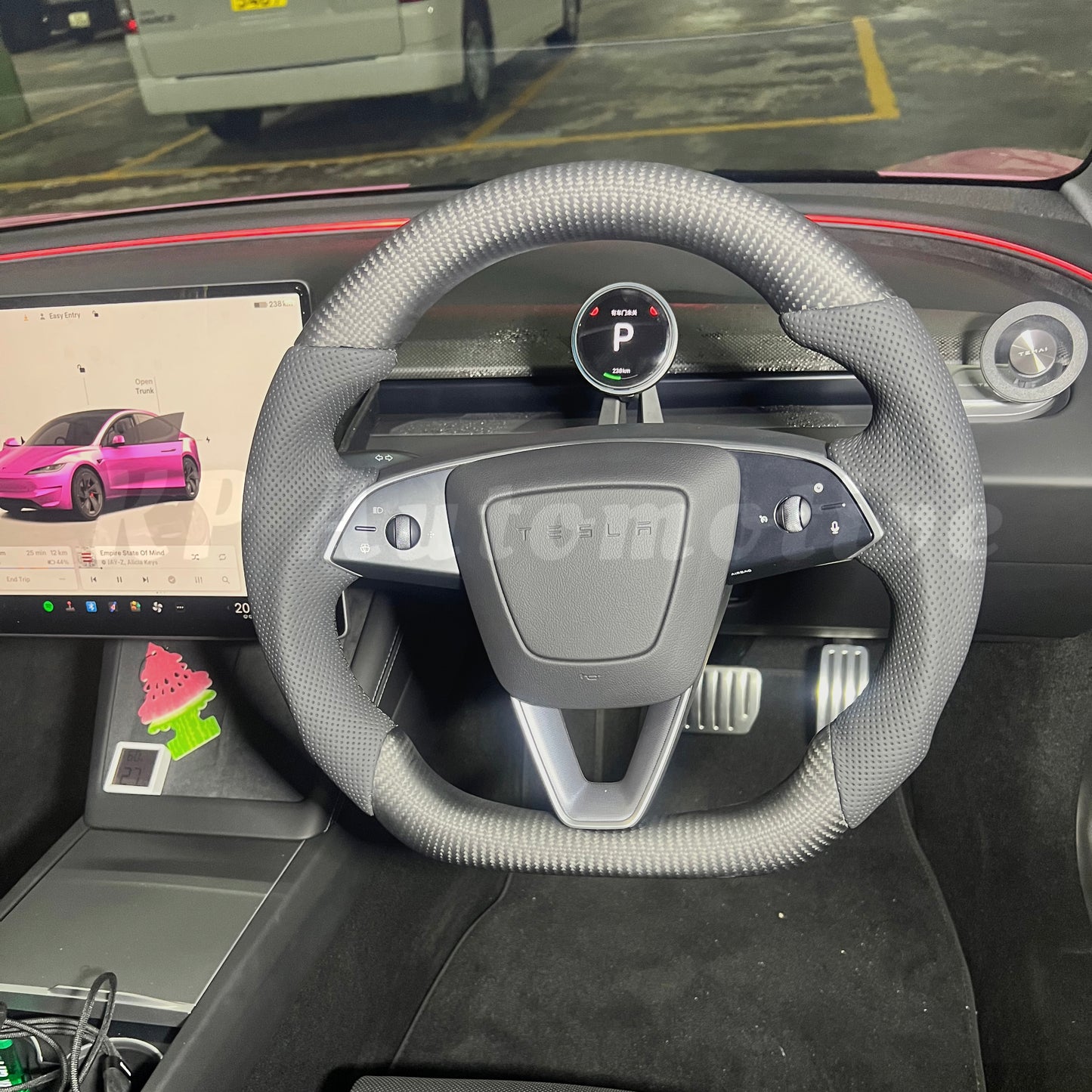 Model 3 Highland Matte Carbon Steering Wheel (Perforated Leather) - Steering Wheel Only