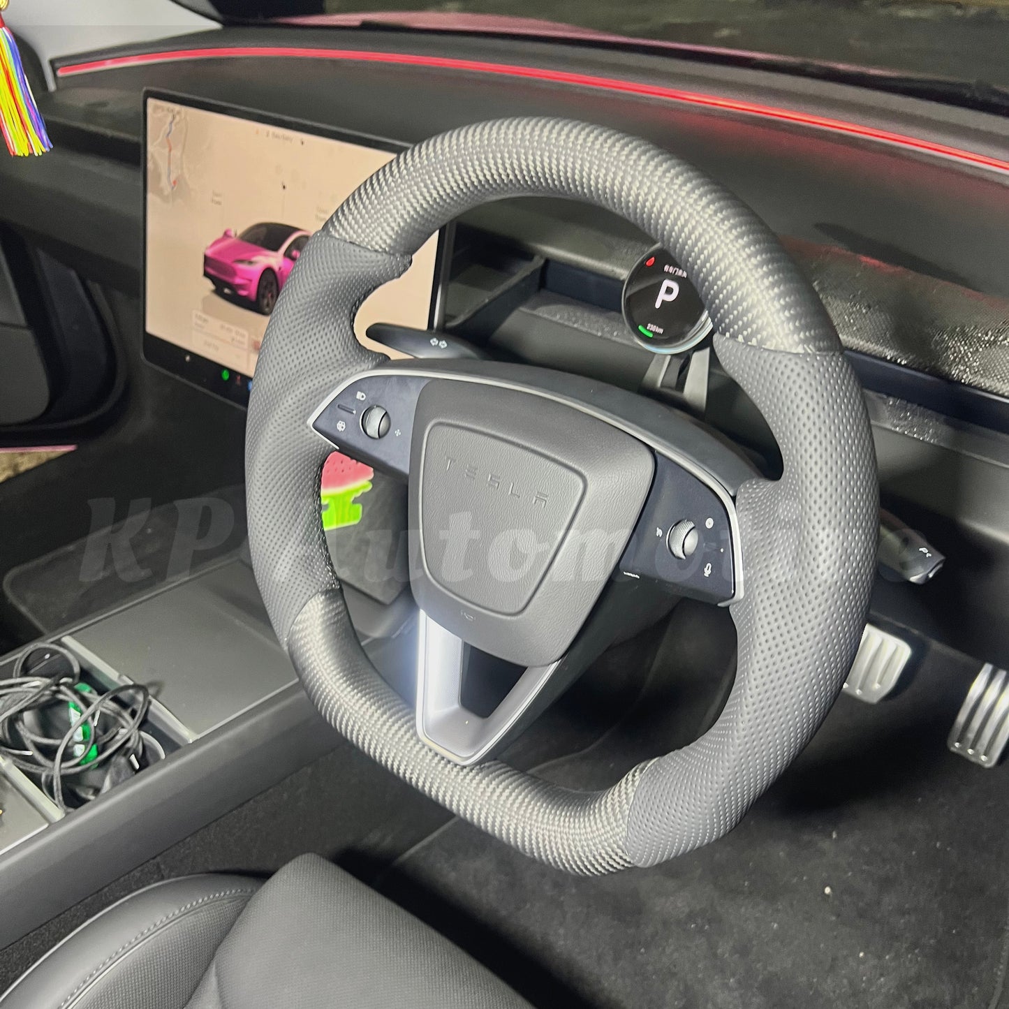 Model 3 Highland Matte Carbon Steering Wheel (Perforated Leather) - Steering Wheel Only